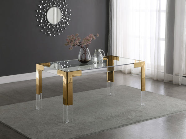 Casper Acrylic / Glass / Stainless Steel Contemporary Rich Gold Dining Table - 60" W x 36" D x 29.5" H