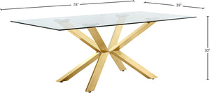 Capri Glass / Stainless Steel Contemporary Gold Dining Table - 78" W x 39" D x 30" H
