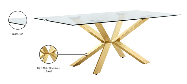 Capri Glass / Stainless Steel Contemporary Gold Dining Table - 78" W x 39" D x 30" H