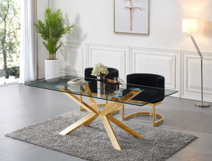 Capri Glass / Stainless Steel Contemporary Gold Dining Table - 78" W x 39" D x 30" H