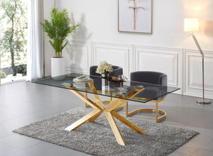 Capri Glass / Stainless Steel Contemporary Gold Dining Table - 78" W x 39" D x 30" H
