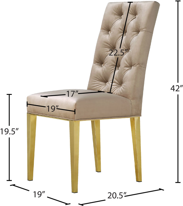 Capri Velvet / Engineered Wood / Stainless Steel / Foam Contemporary Beige Velvet Dining Chair - 19" W x 20.5" D x 42" H
