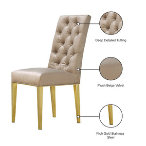 Capri Velvet / Engineered Wood / Stainless Steel / Foam Contemporary Beige Velvet Dining Chair - 19" W x 20.5" D x 42" H