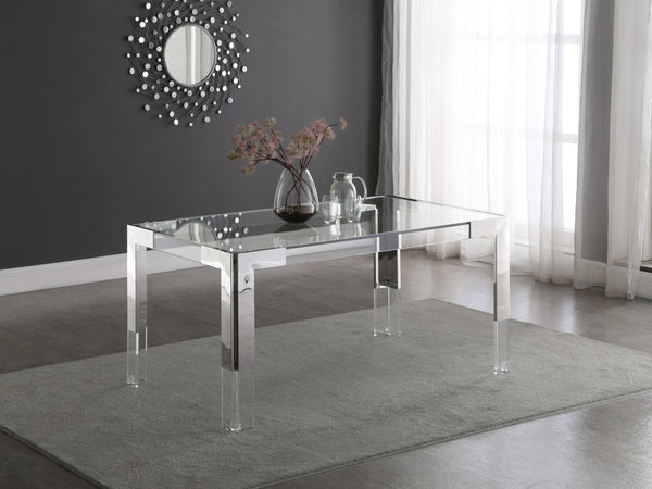 Casper Acrylic / Glass / Stainless Steel Contemporary Rich Chrome Dining Table - 60" W x 36" D x 29.5" H