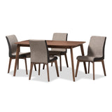Kimberly Mid-Century Modern Beige and Brown Fabric 5-Piece Dining Set