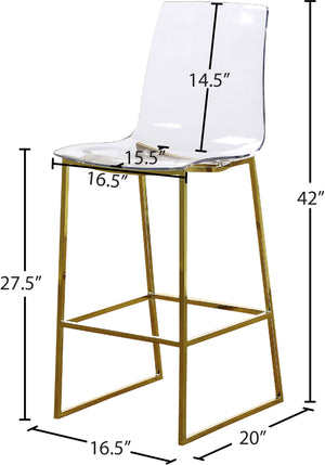 Lumen Lucite Polycarbonate / Metal Contemporary Gold Metal/Lucite Polycarbonate Stool - 16.5" W x 20" D x 42" H