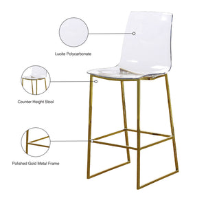 Lumen Lucite Polycarbonate / Metal Contemporary Gold Metal/Lucite Polycarbonate Stool - 16.5" W x 20" D x 42" H