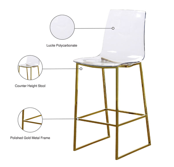 Lumen Lucite Polycarbonate / Metal Contemporary Gold Metal/Lucite Polycarbonate Stool - 16.5" W x 20" D x 42" H