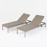 Cape Coral Outdoor Chaise Lounge with Cushion, Khaki and Gray Noble House