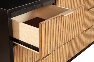 Larsen Dresser - Elegant Black Mahogany with Gold Accents, Textured Drawers & Felt-Lined Top Drawer