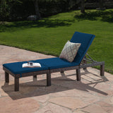 Jamaica Outdoor Multibrown Wicker Chaise Lounge with Blue Water Resistant Cushion Noble House