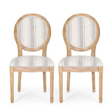 Phinnaeus French Country Fabric Dining Chairs, Gray Stripes and Light Beige Noble House