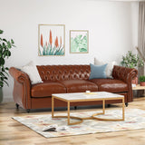 Somerville Chesterfield Tufted Sofa with Scroll Arms, Cognac Brown and Dark Brown Noble House