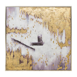 Contemporary 40x40 Handpainted Abstract Canvas, Gold/white