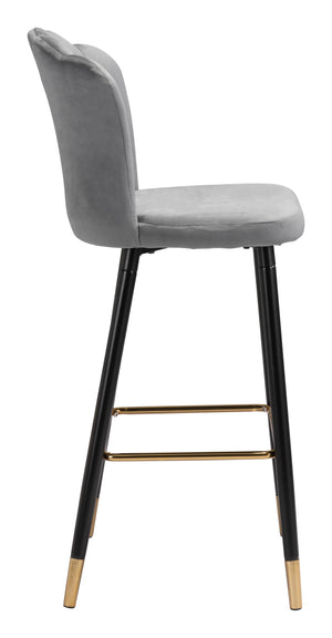 Zuo Modern Zinclair 100% Polyester, Plywood, Steel Modern Commercial Grade Barstool Gray, Black, Gold 100% Polyester, Plywood, Steel