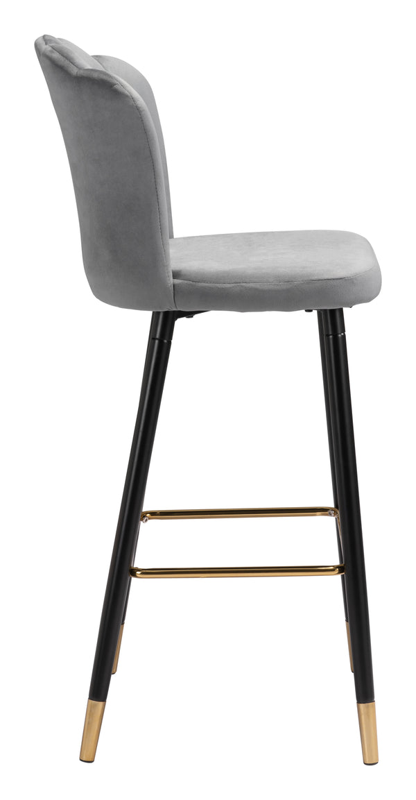 Zuo Modern Zinclair 100% Polyester, Plywood, Steel Modern Commercial Grade Barstool Gray, Black, Gold 100% Polyester, Plywood, Steel