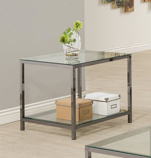 Ontario Contemporary End Table with Glass Shelf Black Nickel