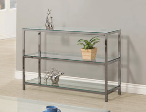 Ontario Contemporary Sofa Table with Glass Shelf Black Nickel