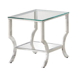 Contemporary Square End Table with Mirrored Shelf Chrome