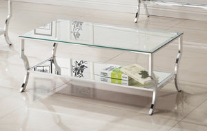 Contemporary Rectangular Coffee Table with Mirrored Shelf Chrome