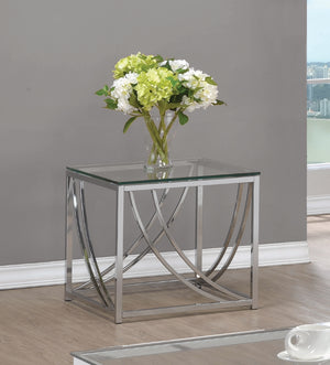 Contemporary Glass Top Square End Table Accents Chrome