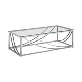 Contemporary Glass Top Rectangular Coffee Table Accents Chrome