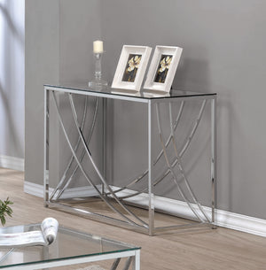 Contemporary Glass Top Rectangular Sofa Table Accents Chrome