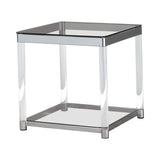 Claude Contemporary End Table with Lower Shelf Chrome and Clear