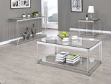 Claude Contemporary End Table with Lower Shelf Chrome and Clear