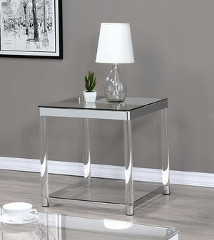 Claude Contemporary End Table with Lower Shelf Chrome and Clear