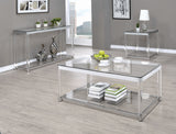 Claude Contemporary Coffee Table with Lower Shelf Chrome and Clear