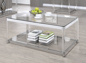 Claude Contemporary Coffee Table with Lower Shelf Chrome and Clear