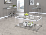 Claude Contemporary Sofa Table with Lower Shelf Chrome and Clear