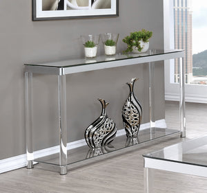 Claude Contemporary Sofa Table with Lower Shelf Chrome and Clear