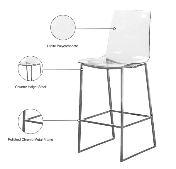 Lumen Lucite Polycarbonate / Metal Contemporary Chrome Metal/Lucite Polycarbonate Stool - 16.5" W x 20" D x 42" H