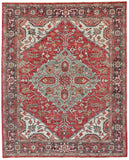 Piraj Nordic Hand Knot Wool Rug, Red/Turquoise, 9ft - 6in x 13ft - 6in Area Rug