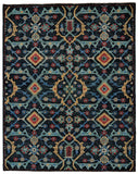 Piraj Nordic Hand Knot Wool Rug, Sapphire Blue/Turqiouse, 9ft-6in x 13ft-6in