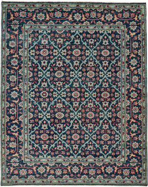 Piraj Nordic Hand Knot Wool Rug, Deep Teal/Red, 9ft - 6in x 13ft - 6in Area Rug