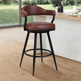 Amador 30" Bar Height Barstool in a Black Powder Coated Finish and Vintage Coffee Faux Leather