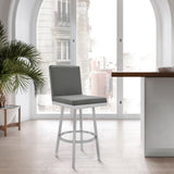 Rochester Swivel Modern Metal and Gray Faux Leather Bar and Counter Stool