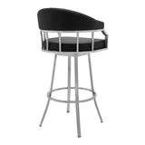 Palmdale Swivel Modern Faux Leather Bar and Counter Stool in Brushed Stainless Steel Finish