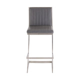 Pinellas 26" Vintage Gray Faux Leather and Brushed Stainless Steel Bar Stool