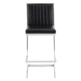 Pinellas 26" Vintage Black Faux Leather and Brushed Stainless Steel Bar Stool