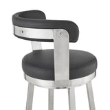 Kobe 26" Counter Height Swivel Bar Stool in Brushed Stainless Steel Finish and Black Faux Leather