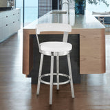 Kobe 30" Bar Height Swivel Bar Stool in Brushed Stainless Steel Finish and White Faux Leather