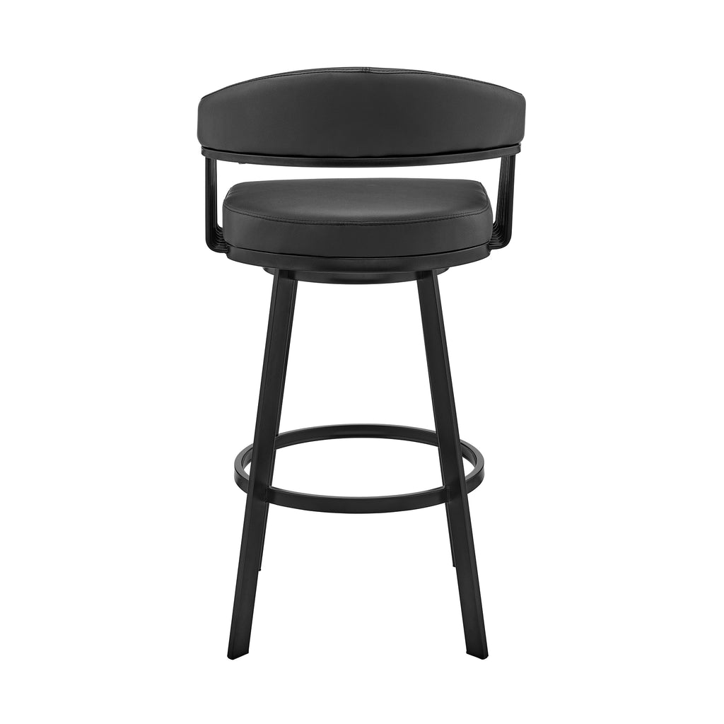 Bronson 25" Counter Height Swivel Bar Stool in Black Finish and Black Faux Leather