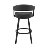 Bronson 25" Counter Height Swivel Bar Stool in Black Finish and Black Faux Leather