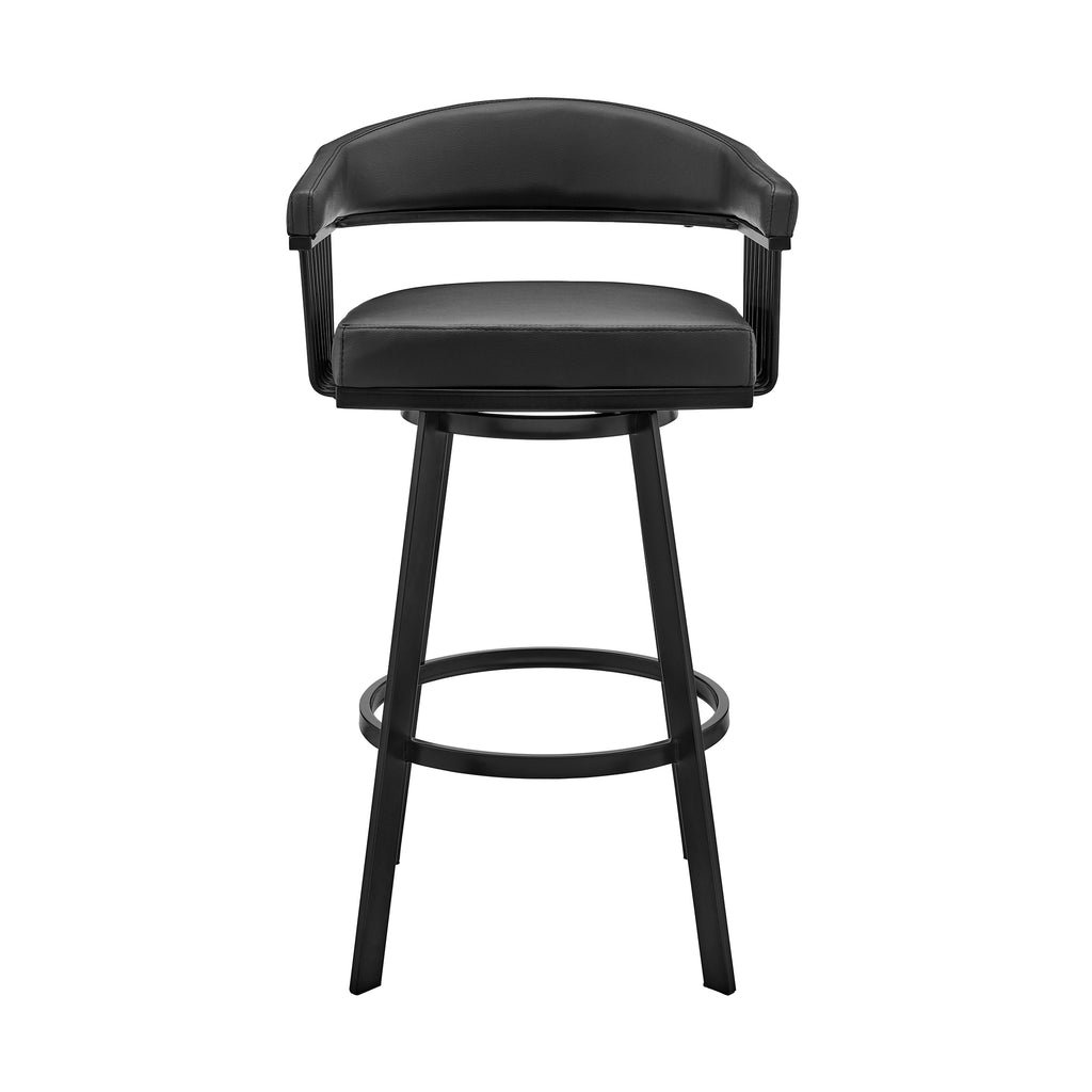 Bronson 29" Bar Height Swivel Bar Stool in Black Finish and Black Faux Leather
