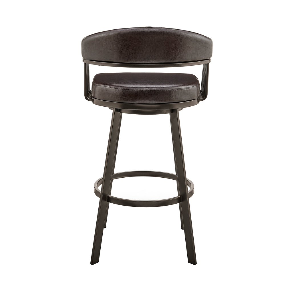 Bronson 29" Bar Height Swivel Bar Stool in Java Brown Finish and Chocolate Faux Leather