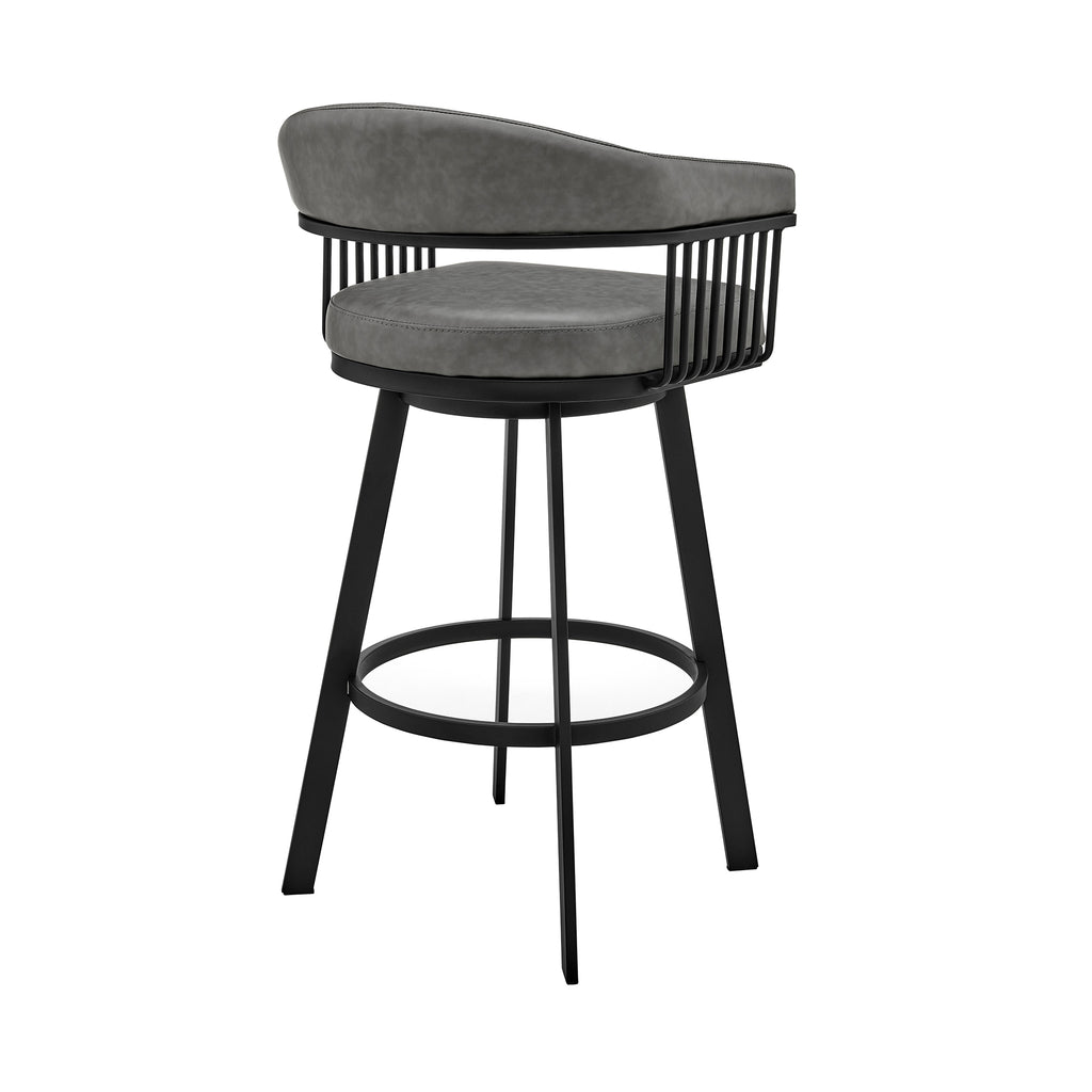 Bronson 25" Counter Height Swivel Bar Stool in Black Finish and Gray Faux Leather